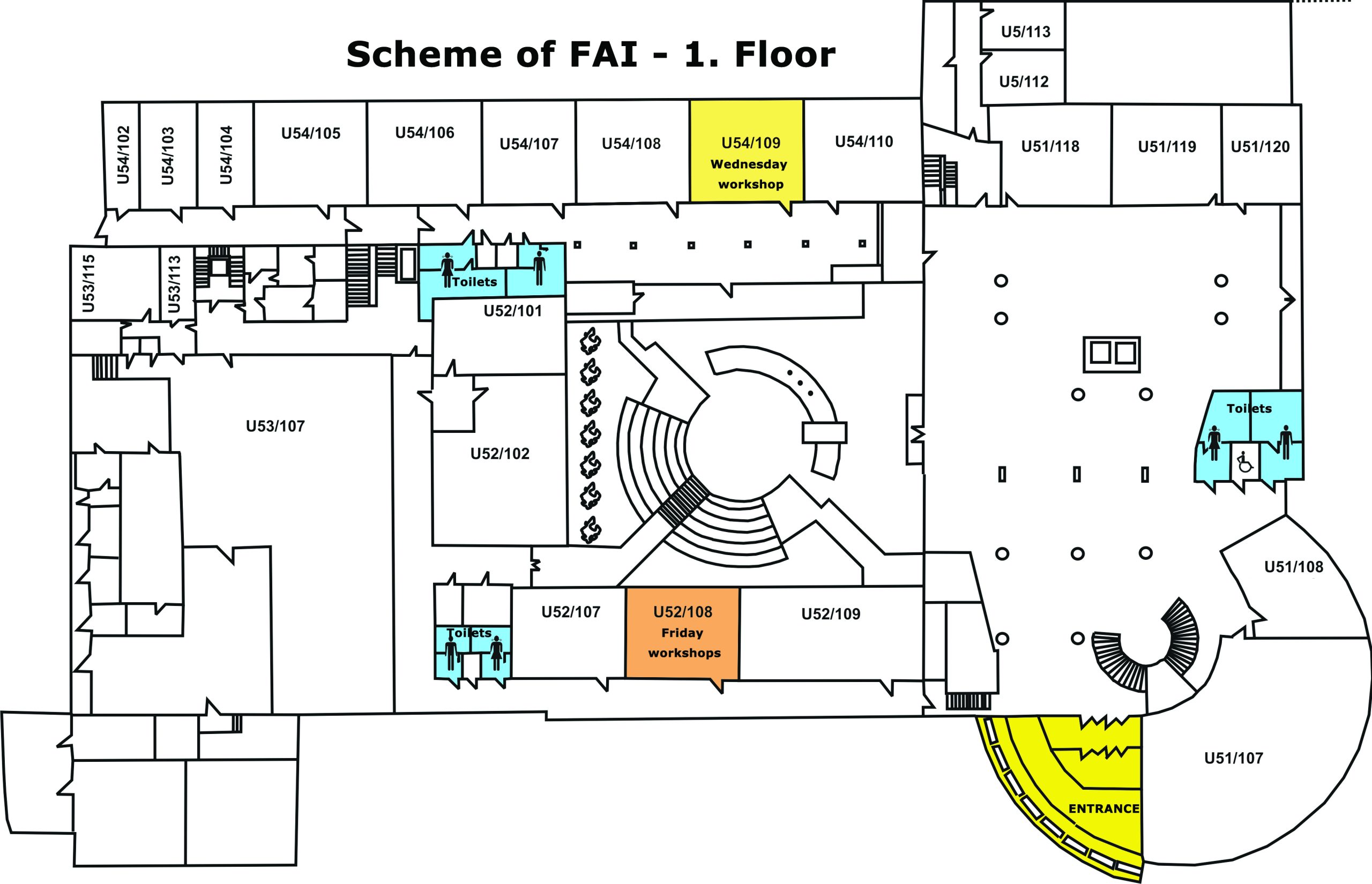 Faculty map – Floor 1 with highlighted symposium rooms